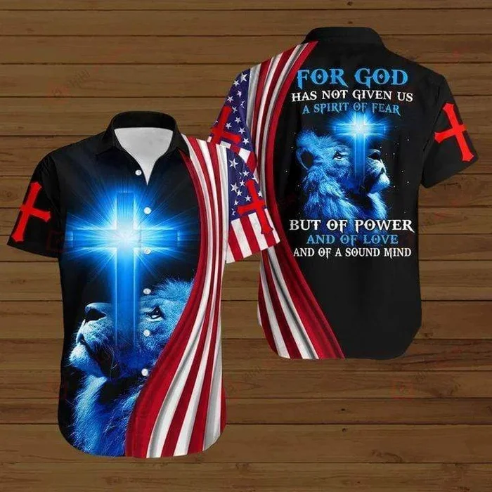 4Th July Lion For God Has Not Given Us A Spirit Of Fear Hawaiian Shirts- For men and women – Fanshubus – Fanshubus.com