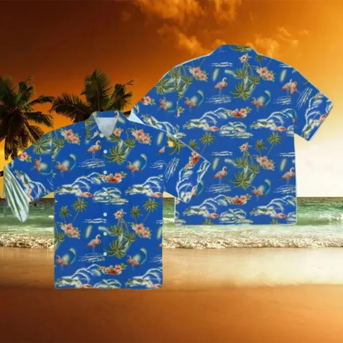 90s Bright Blue Flamingo Island Hawaiian Shirt – Fanshubus – Fanshubus.com