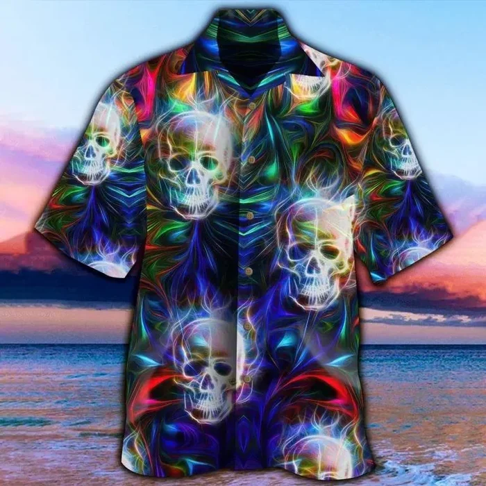 Abstract Skull Colorful Hawaiian Shirt – Crazy Funny Hawaiian Shirt . – Fanshubus.com