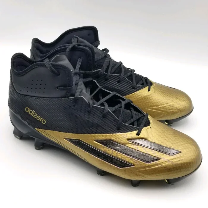 adidas Adizero 5-Star 5.0 Mid Football Shoe Black-Gold Mens Size 9.5