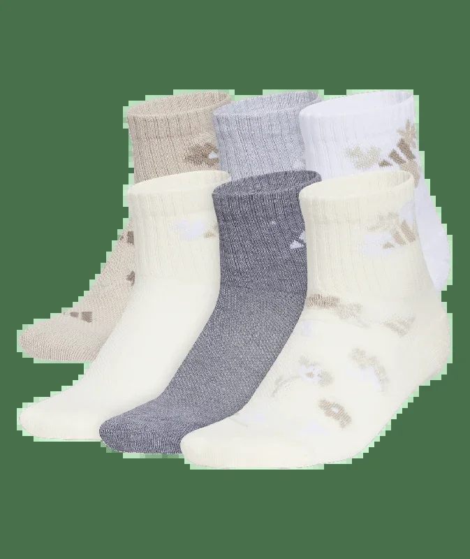 adidas Girls’ Cushioned Graphic Quarter Socks (6 Pairs)
