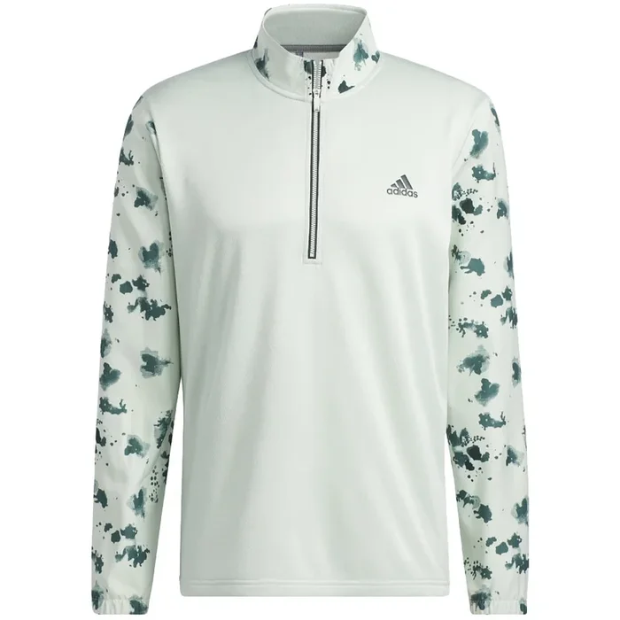 adidas Splatter Print 1/4 Zip Pullover – Linen Green/Shadow Green