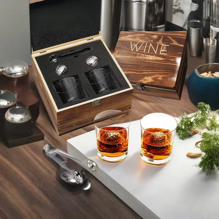 Bar Gift Set – Golf Whiskey Glasses – Golf Ball Chillers