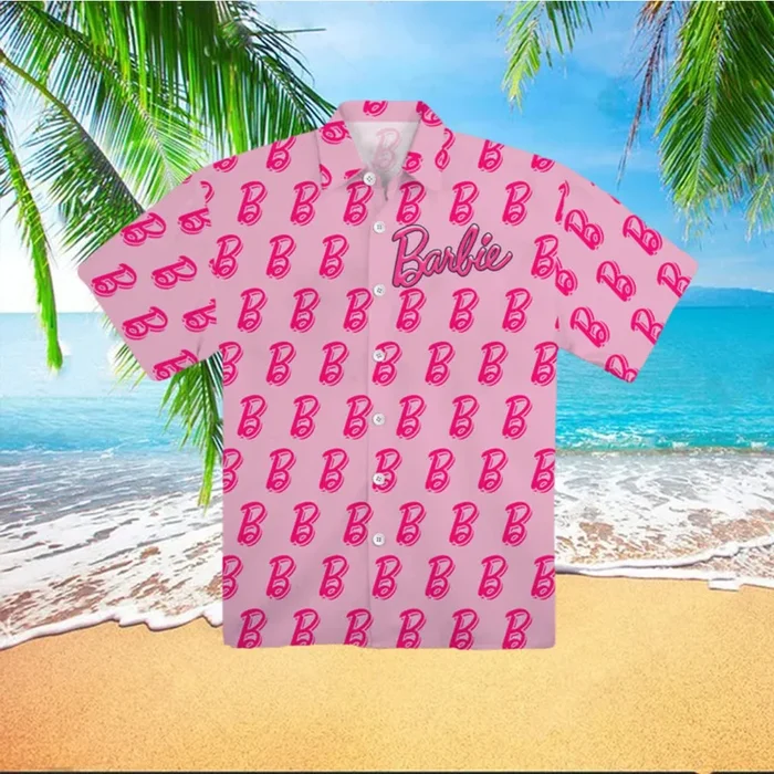 Barbie B Logo Pattern Pink Hawaiian Shirt – Fanshubus – Fanshubus.com