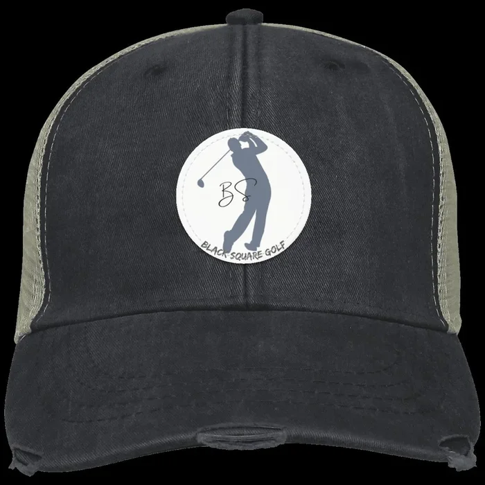 Black Square Golf Distressed Vintage Golfer Patch Golf Hat