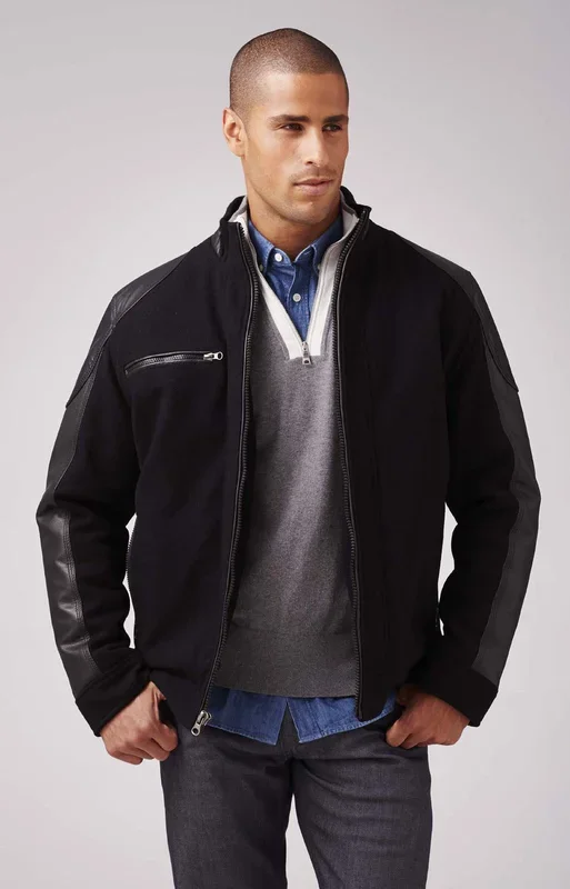Burk’s Bay Men’s Wool & Leather Racing Style Jacket