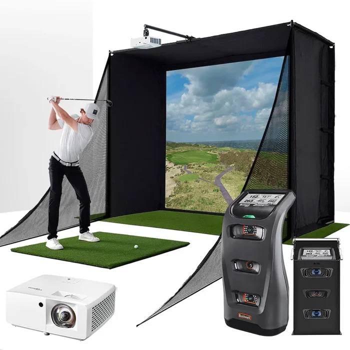 Bushnell Launch Pro with PlayBetter SimStudio™ COMPLETE Package | Golf Simulator Studio with Impact Screen, Enclosure, Side Barriers, Hitting/Putting Mats, Projector & Protective Case