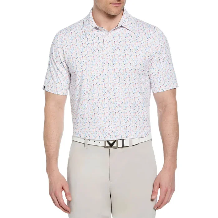 Callaway Shortsleeve Cocktail Print Golf Polo Bright White – SP25 Men