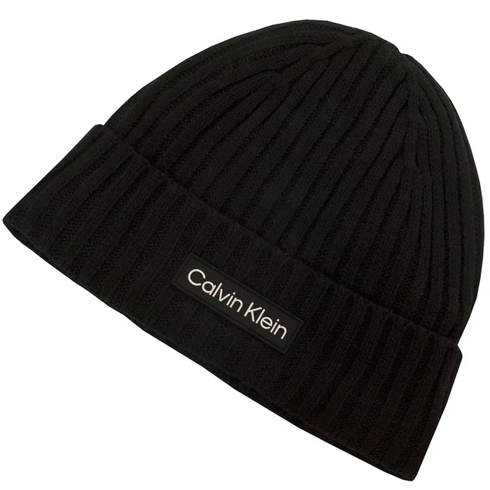 Calvin Klein Chunky Knit Badge Beanie – Black