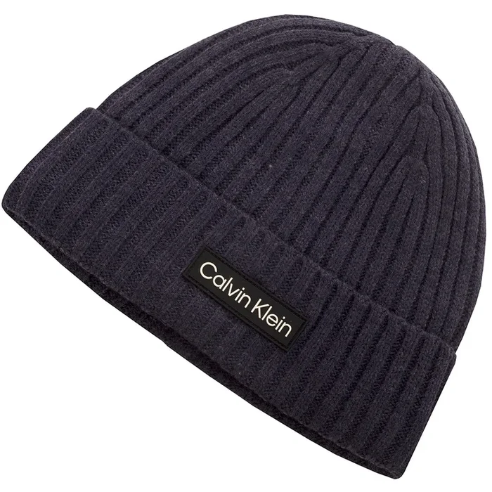 Calvin Klein Chunky Knit Badge Beanie – Peacoat Marl