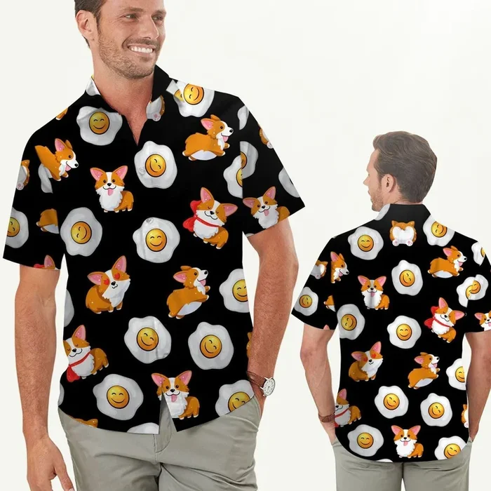 Corgi Cute Eggs Tropical Men Hawaiian Shirt – Summer Shirt – Beach Shirts For Dog Lovers In Summer . – Fanshubus.com