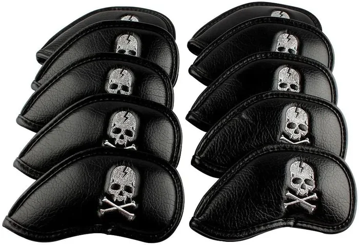Craftsman Golf 10pcs Black Skull Thick Pu Synthetic Leather Golf Iron Head Covers Set