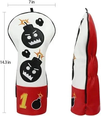Craftsman Golf Angry Bombs Leather Driver Headcover / White & Red