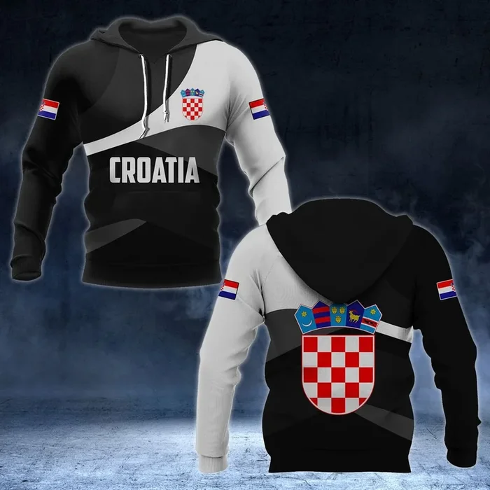 Croatia Coat Of Arms Flag Special – Black And White Hoodies – Fanshubus.com