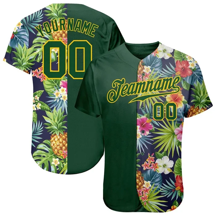 Custom 3D Pattern Design Tropical Pattern With Pineapples Palm Leaves And Flowers Authentic Baseball Jersey – Fanshubus.com