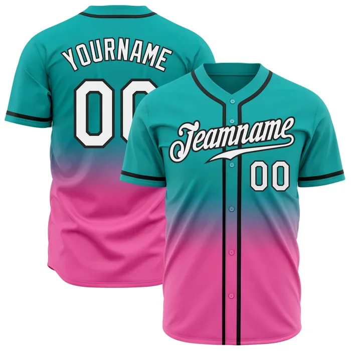 Custom Aqua White Pink-Black Authentic Fade Fashion Baseball Jersey – Fanshubus.com
