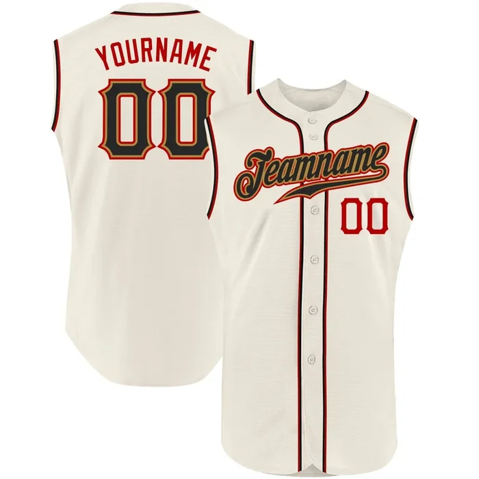 Custom Cream Black-Red Authentic Sleeveless Baseball Jersey – Fanshubus.com
