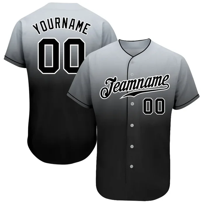 Custom Gray Black-White Authentic Fade Fashion Baseball Jersey – Fanshubus.com