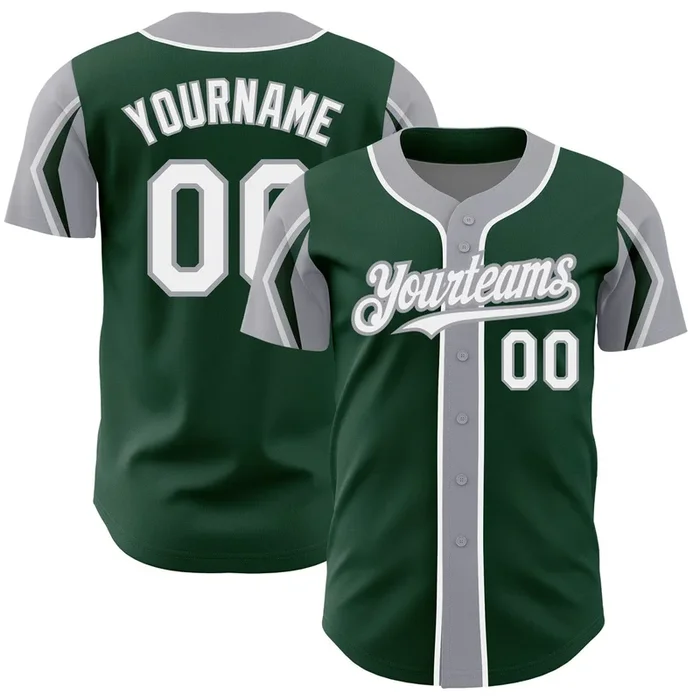 Custom Green White-Gray 3 Colors Arm Shapes Authentic Baseball Jersey – Fanshubus.com