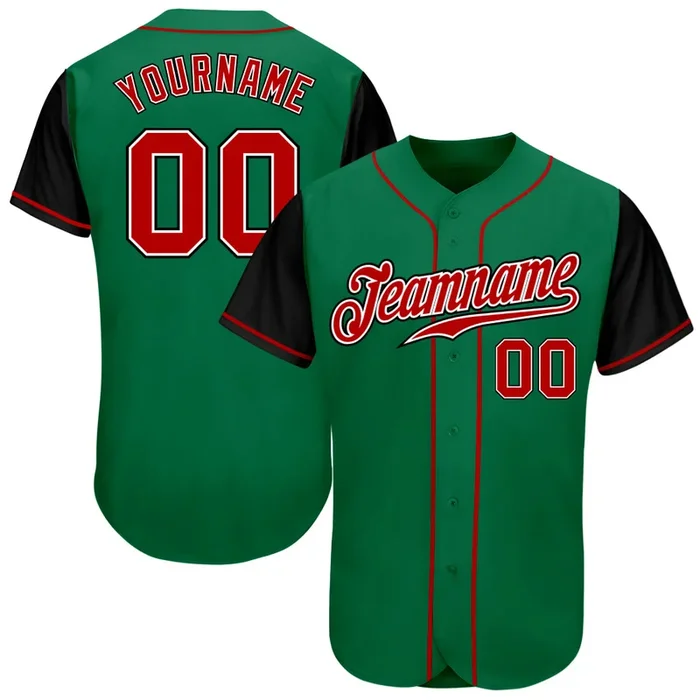 Custom Kelly Green Red-Black Authentic Two Tone Baseball Jersey – Fanshubus.com