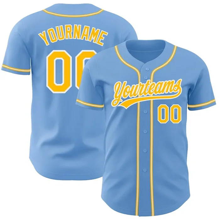 Custom Light Blue Gold-White Authentic Baseball Jersey – Fanshubus.com