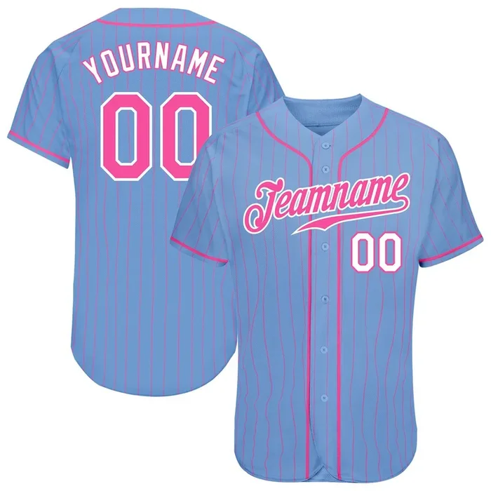 Custom Light Blue Pink Pinstripe Pink-White Authentic Baseball Jersey – Fanshubus.com