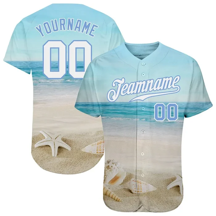 Custom Light Blue White-Light Blue 3D Pattern Design Beach Authentic Baseball Jersey – Fanshubus.com