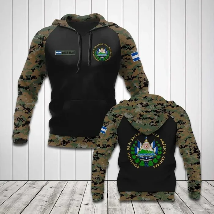 Custom Name El Salvador Coat Of Arms Camo Unisex Adult Hoodies – Fanshubus.com