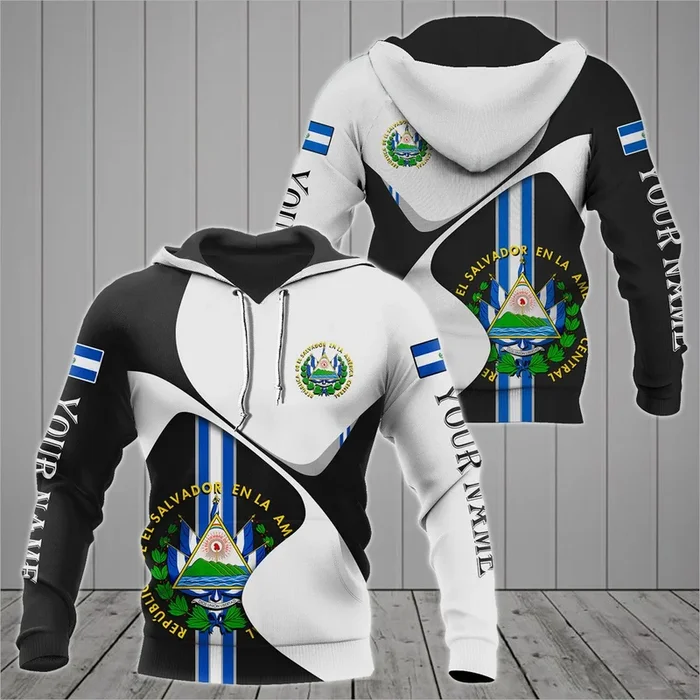 Custom Name El Salvador Coat Of Arms White Wave Hoodies – Fanshubus.com