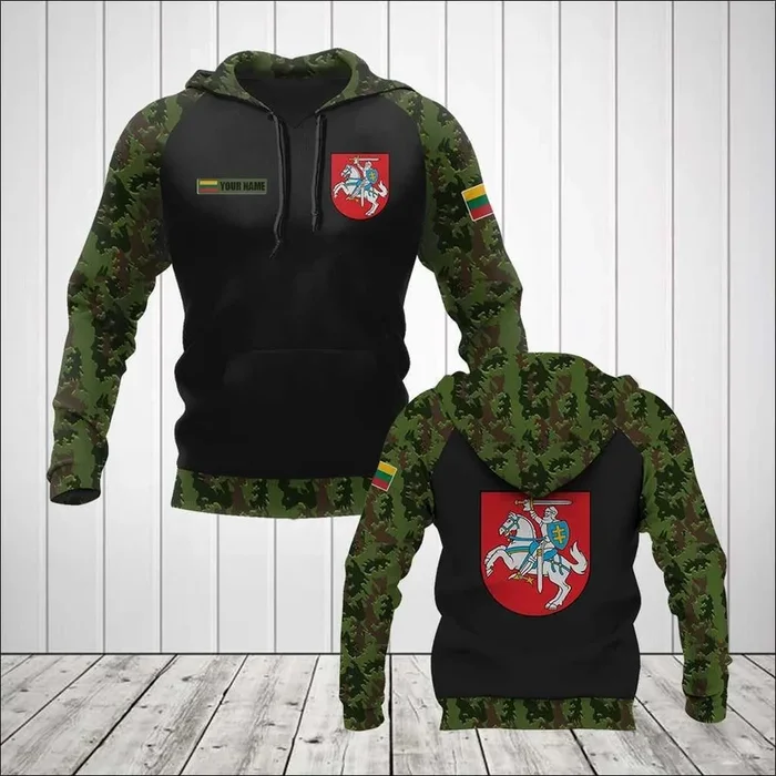 Custom Name Lithuania Coat Of Arms Camo Unisex Adult Hoodies – Fanshubus.com