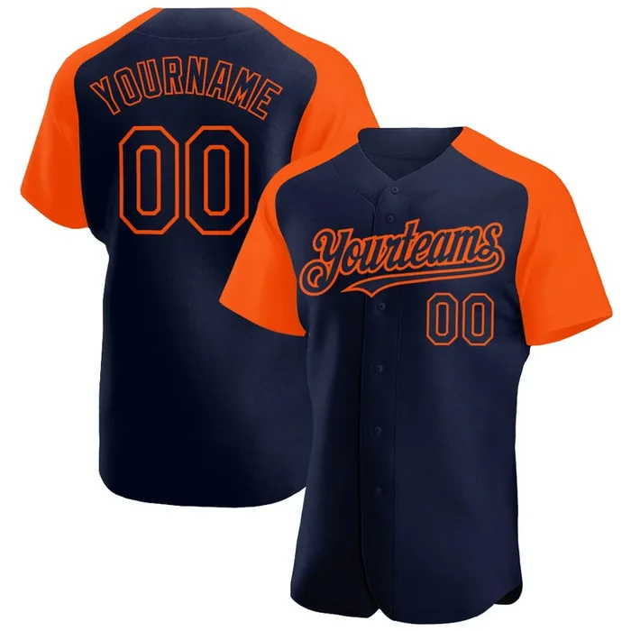 Custom Navy Orange Authentic Raglan Sleeves Baseball Jersey – Fanshubus.com