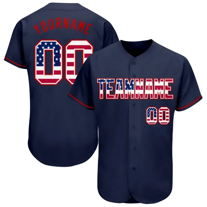 Custom Navy USA Flag-Red Authentic Baseball Jersey – Fanshubus.com