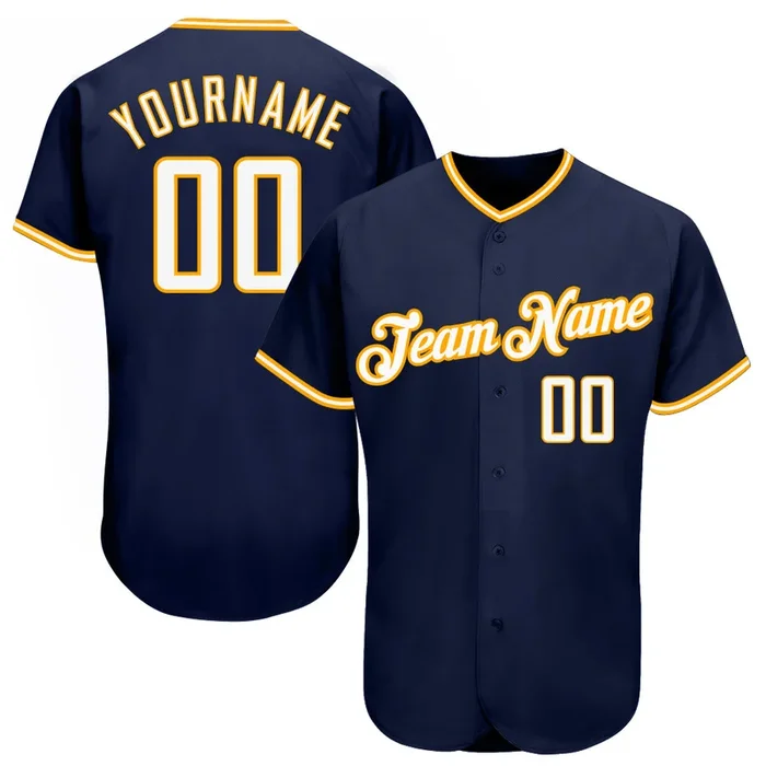 Custom Navy White-Gold Authentic Baseball Jersey – Fanshubus.com