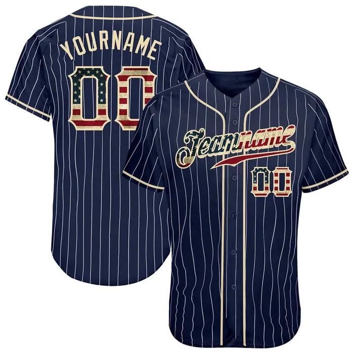 Custom Navy White Pinstripe Vintage USA Flag-Cream Authentic Baseball Jersey – Fanshubus.com