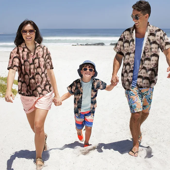 Custom Photo Hawaiian Shirt Parent-child Wears Personalised Face Hawaiian Shirt Gift Face Mash – For men and women – Fanshubus – Fanshubus.com