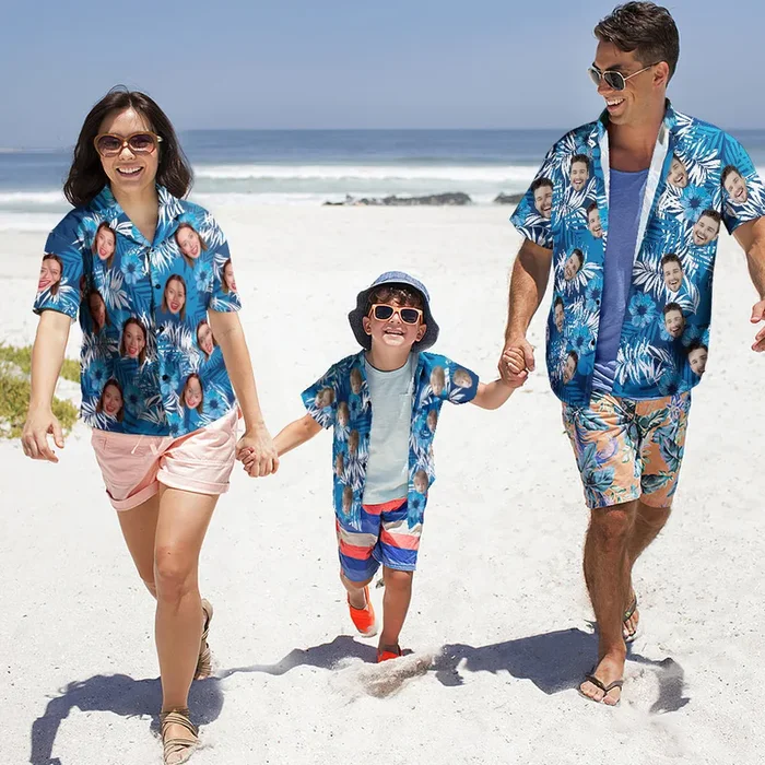 Custom Photo Hawaiian Shirt Parent-child Wears Personalised Face Hawaiian Shirt Gift for Family – For men and women – Fanshubus – Fanshubus.com