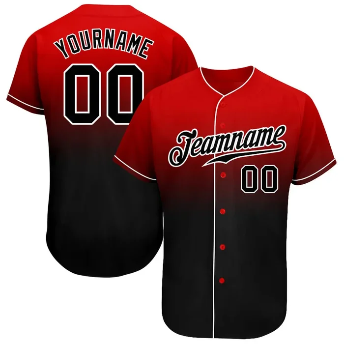 Custom Red Black-White Authentic Fade Fashion Baseball Jersey – Fanshubus.com