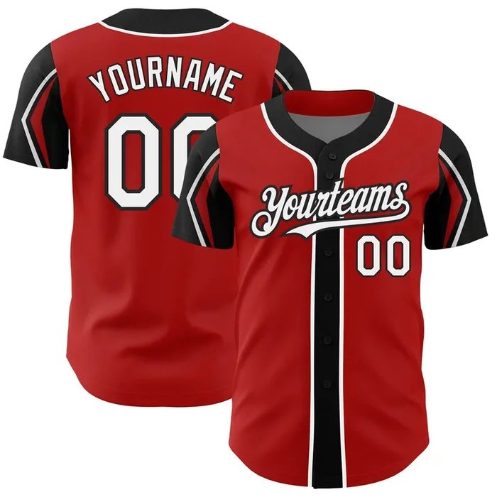 Custom Red White-Black 3 Colors Arm Shapes Authentic Baseball Jersey – Fanshubus.com
