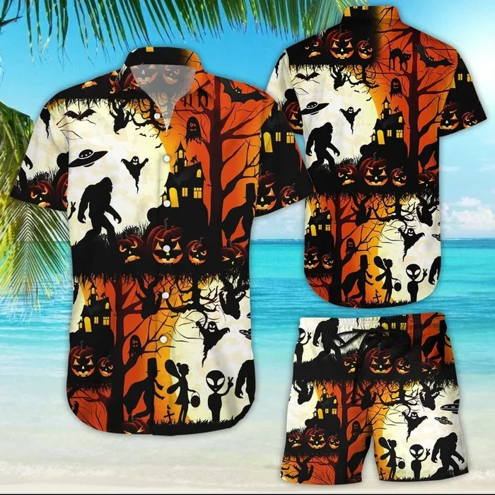 Discover Cool Ew People Bigfoot UfoHalloween Hawaiian Shirt And Short For Men And Women – Fanshubus.com