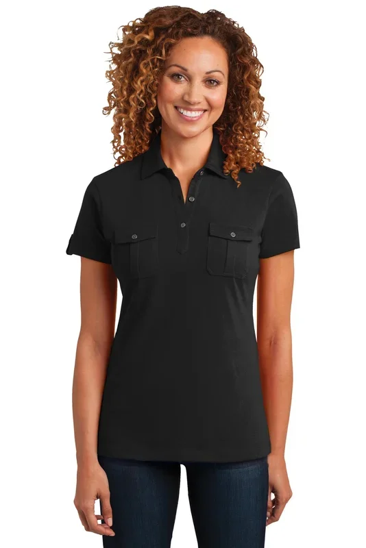 District Made Women’s Double Pocket Polo. DM433
