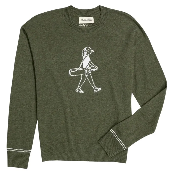 Draw & Fade Walking Girl Crewneck Golf Sweater Olive – FW25 Women
