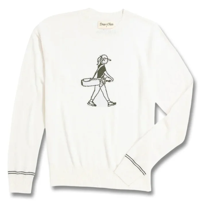 Draw & Fade Walking Girl Crewneck Golf Sweater White – FW25 Women
