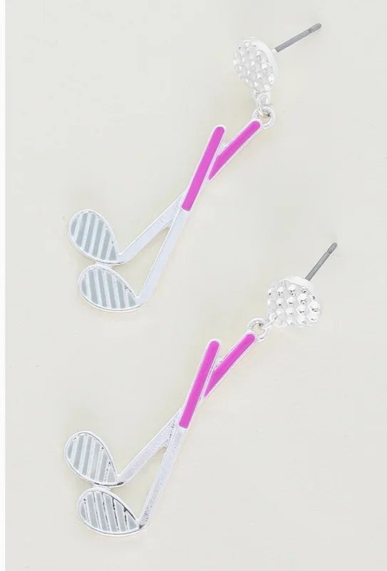 Enamel Coated 2 Tier Golf Club Dangle Earrings