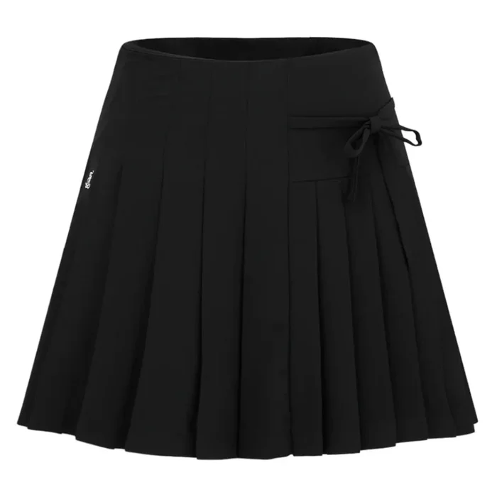 Fairliar Asymmetrical Ribbon Pleated Golf Skirt Black – SS25 Women
