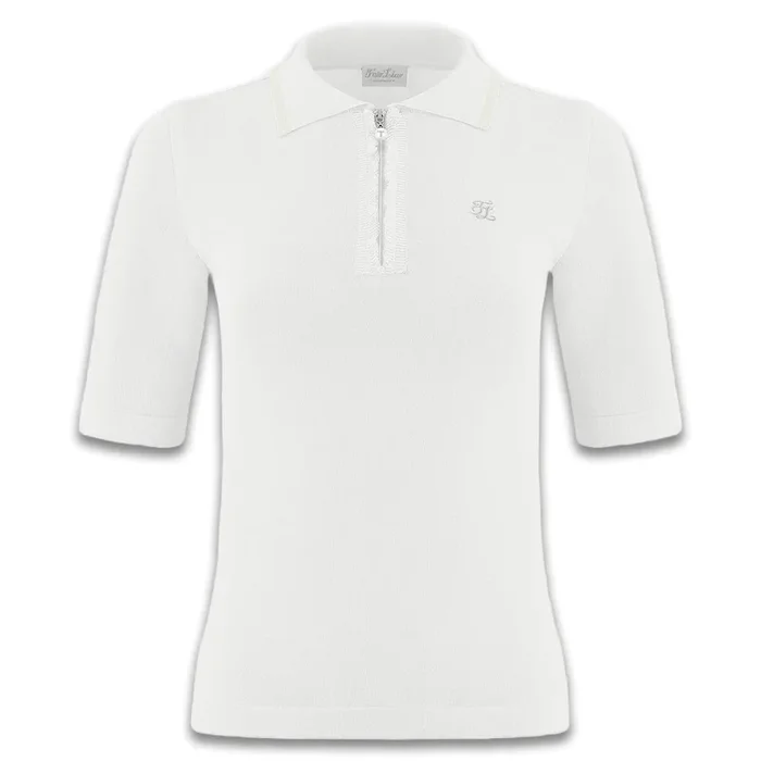 Fairliar Front Ruffle Collar Knit Golf Polo White – FW24 Women