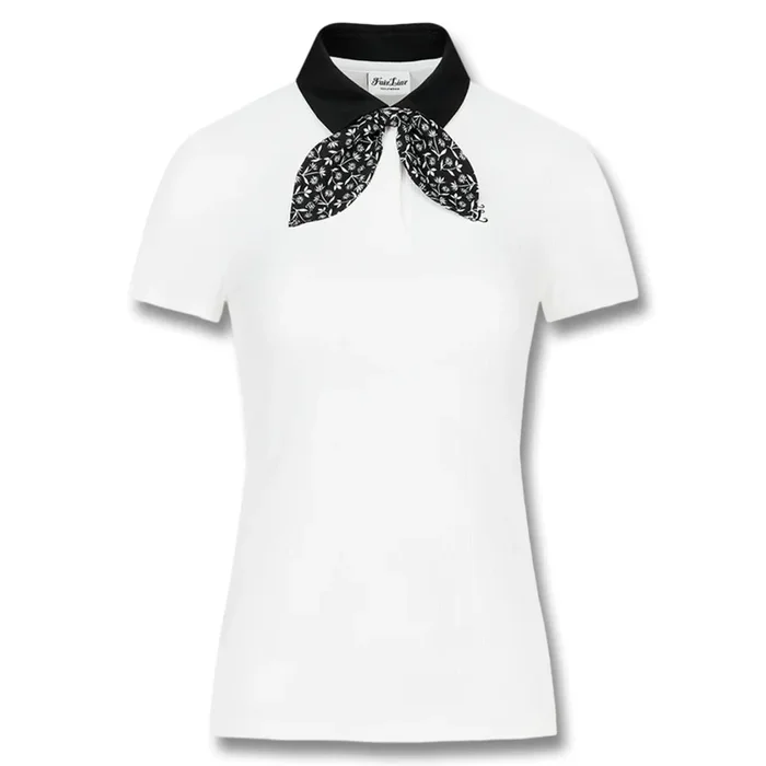 Fairliar Patterned Ribbon Detachable Golf Polo White – SS25 Women