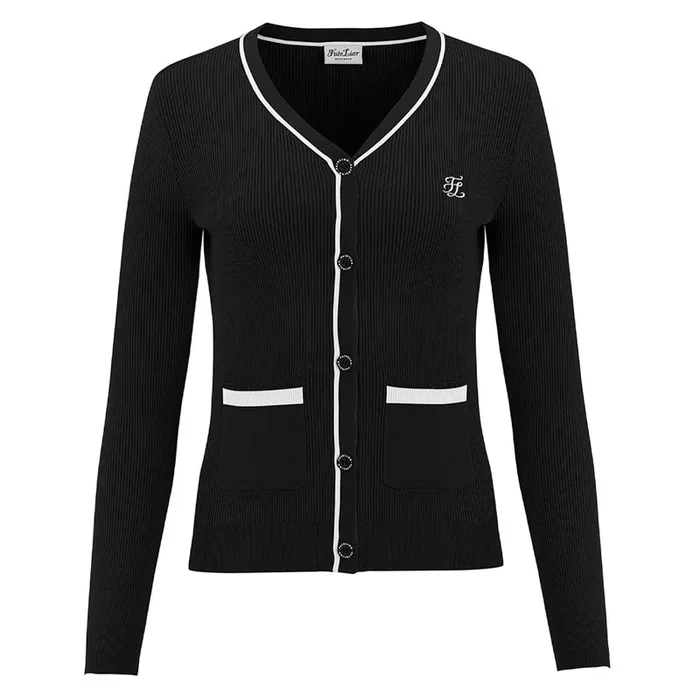 Fairliar Point Color Ribbed Golf Cardigan Black – FW23 Women