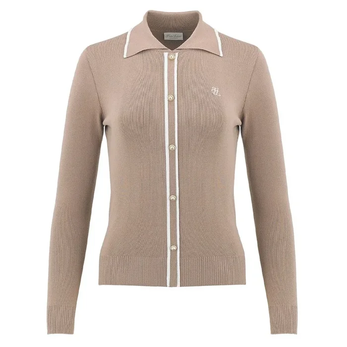 Fairliar Slim Line Detailed Collar Live Knit Golf Polo Beige – FW23 Women