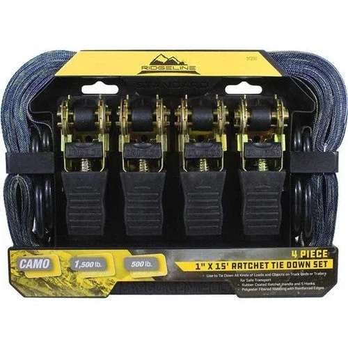 Focus-On Tools 4pc 1″x15′ Camo Ratchet Tie Down Set