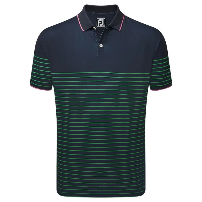 FootJoy Breton Stripe Pique Polo Shirt – Navy/Sea Green/Watermelon